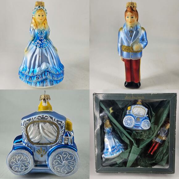 Vintage set of 3 Krebs Lauscha Hand Blown glass Cinderella Ornaments